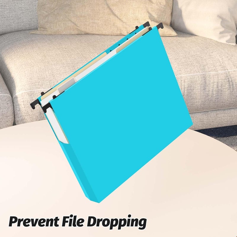 SHUTEX Extra Capacity Plastic Hanging File Folders,12 Pack Reinforced Expanding Hang Folder Letter Size,Accordian Pocket,Heavy Duty 2 Inch Expansion, Hard Hanging Folder Organizer for Office Home,Blue - Image 4
